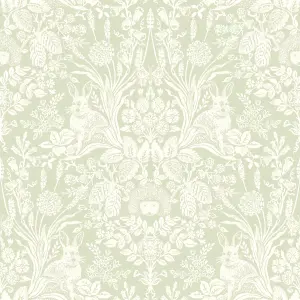 Holden Harlen Sage Green Woodland Bramble Floral Rabbit Hedgehog Wallpaper