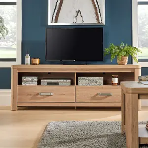 Home Source Huntingdon 2 Drawer TV Entertainment Stand Unit Oak Effect