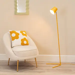 ValueLights Lark Mustard Yellow Metal Task Slimline Floor Lamp and LED Bulb