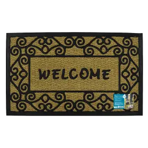 JVL Woven Coir Tuffscrape Doormat, 45x75cm, Welcome