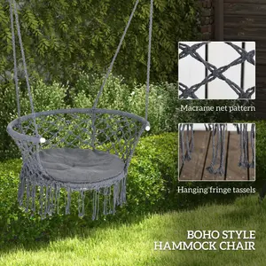 Outsunny Hanging Hammock Chair Macrame Seat for Outdoor Patio Garden Dark Grey