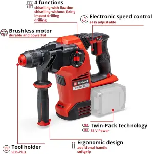 Einhell 18v 36V X-Change Cordless SDS Hammer Drill Kit + 17PC Chisel Set Chuck