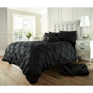 Barney Solid Colour Duvet Cover Set with Pillowcases Black / Double - 2 Standard Pillowcases