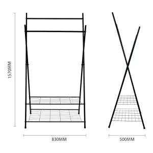 Matt black Double Clothes rail (L)500mm (H)1560mm