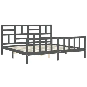 Berkfield Bed Frame with Headboard Grey 200x200 cm Solid Wood