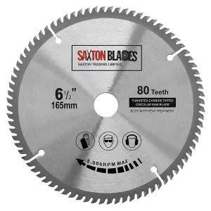 Saxton TCT16580TSK TCT Circular Saw Blade 165mm x 80 teeth x 20mm Bore & 16mm Ring