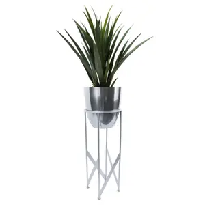 90cm Silver Planter  with Artificial Yukka Plant