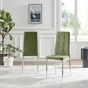 Furniturebox UK Dining Chair - 2x Paloma Green Fabric Upholstered Dining Chair Silver Legs - Contemporary Dining Kitchen Furniture