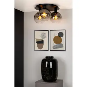 Lucide Marius Retro Flush Ceiling Light - 3xE27 - Black