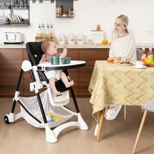 Costway Folding Baby High Chair Adjustable Convertible High Chair W/ Detachable Cushion