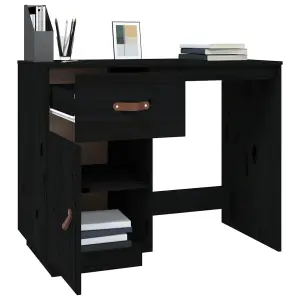 Berkfield Desk Black 95x50x75 cm Solid Wood Pine