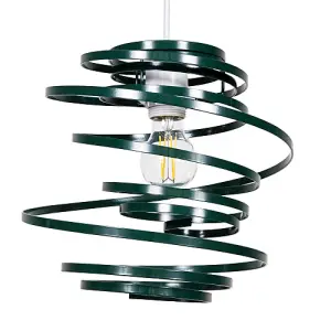 Contemporary Forest Green Gloss Metal Double Ribbon Spiral Swirl Pendant Shade