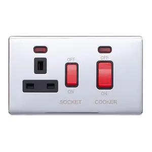 Polished Chrome Screwless Plate 45A Cooker Control Unit & Neon-Black Trim - Black Trim - SE Home