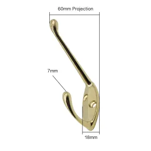 EAI - Brass Coat Hook - 60mm - Brass Plated - Pack of 4