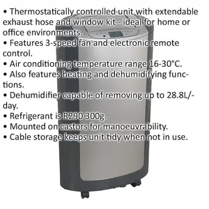 3-in-1 Air Conditioner Dehumidifier & Heater - 3-Speed Fan - Window Exhaust Hose