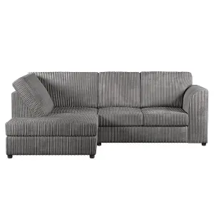 Luxor Grey Jumbo Cord 4 Seater Corner sofa Left Hand Facing - Full Back