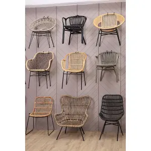 Interiors by Premier Black Natural Rattan Chair with Raised Sides, Rustless Rattan Chair, Easy Cleaning Rattan Armchair