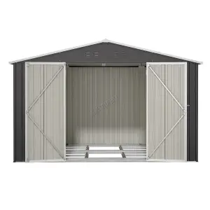 Birchtree 10X8FT Metal Garden Shed Apex Roof With Free Foundation Storage House Anthracite