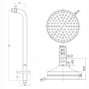 ENKI Traditional Antique Brass Fixed Wall Mounted Brass Shower Head 150mm