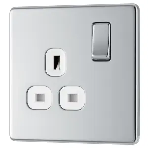 Colours Chrome Single 13A Socket & White inserts