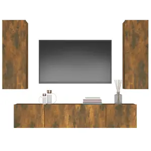 Berkfield 4 Piece TV Cabinet Set Smoked Oak Engineered Wood