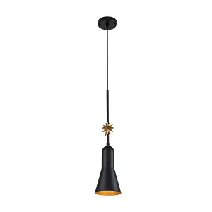 Luminosa Etoile Dome Pendant Ceiling Light, Matte Black and Gold Leaf