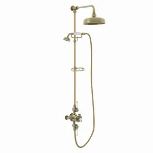 ENKI Downton Antique Brass Traditional 2-Outlet Brass Thermostatic Shower Set 200mm