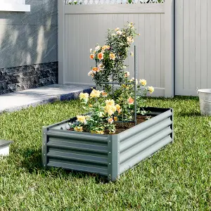 120 x 60cm Outdoor Galvanized Steel Raised Garden Bed with Climbing Stand Green