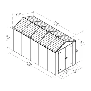 Palram - Canopia Rubicon 12x6 ft Apex Dark grey Plastic 2 door Shed with floor