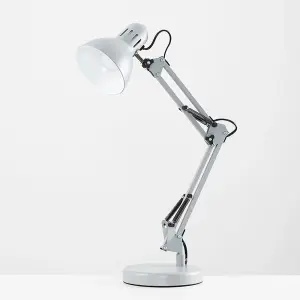 ValueLights Monda Retro Designer Style Adjustable Grey Metal Bedside Desk Table Lamp - Includes 4w LED Golfball Bulb 3000K