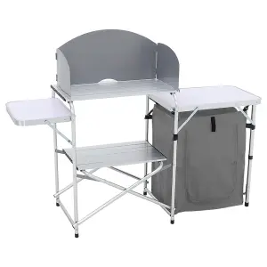 Grey Folding Portable Outdoor Camping Kitchen Table Cabinet with Zippered Storage L 146.5cm