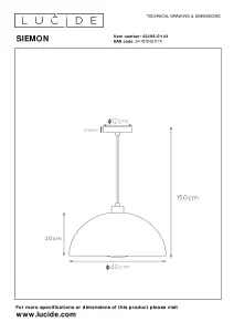 Lucide Siemon Modern Pendant Light 40cm - 1xE27 - Ocher Yellow