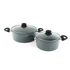 URBN-CHEF 2 Pc Forged Carbon Steel Marble Grey Non-stick Casserole Pot & Pan Set