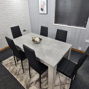 Dining Table and 6 Chairs Stone Grey Effect Wood Table 6 Black Leather Chairs Dining Room