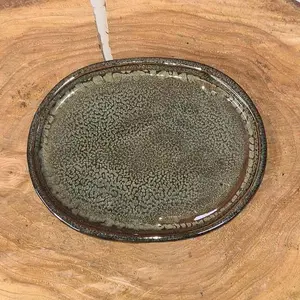 26cm Glazed Drip Tray - Oval - Green