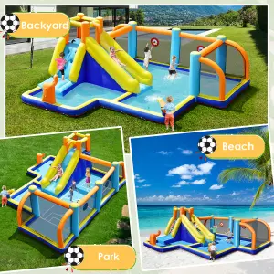 Costway Giant Soccer-Themed Inflatable Bouncer Backyard Wet Dry Combo Slide Jump House