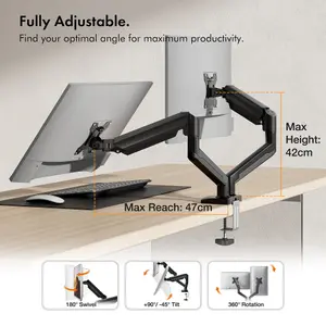 VonHaus Gas Dual Arm Monitor Mount for 13"- 32" Screens, Height Adjustable with Full Tilt and Swivel Arms