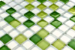 Glass mosaic on mesh for bathroom or kitchen 300mm x 300mm - Apple marshmallow