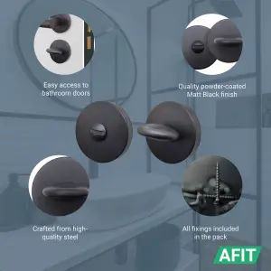 AFIT Round Bathroom Thumbturn & Release Set - Matt Black Universal Black Door Turn and Release Lock for Bathroom/Toilet