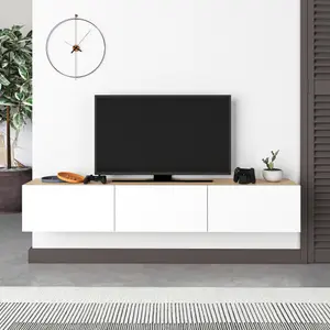 Decortie Francy Modern Wall Mounted TV Unit 55" Multimedia Centre Oak White 180cm