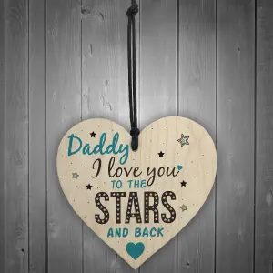 Red Ocean Love You Stars  Back Fathers Day Dad Daddy Shabby Chic Wooden Hanging Heart Sign Gift Birthday Present