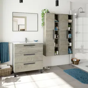 Neves Oak Effect Bathroom Vanity Storage Wall Mounted Cupboard