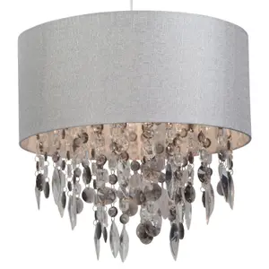 First Choice Lighting Large 40cm Easy Fit Shade in Grey with Acrylic Droplets