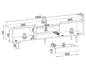  Elegant Raven TV Cabinet H510mm W1800mm D380mm in Graphite - Stylish Entertainment Storage