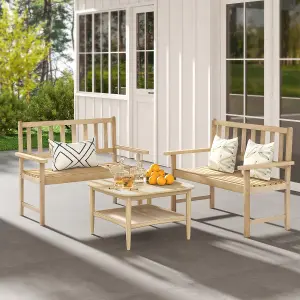 Costway Wood Garden Bench 2-Person Patio Lounger Loveseat Slatted Seat with Backrest