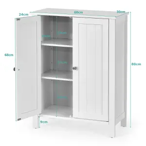 COSTWAY 2-Tier Bathroom Freestanding Storage Cabinet Floor Cabinet W/ Double Door