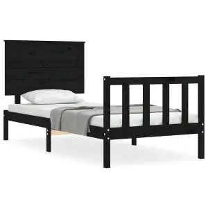 Berkfield Bed Frame with Headboard Black 90x200 cm Solid Wood