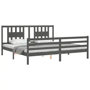 Berkfield Bed Frame with Headboard Grey 200x200 cm Solid Wood