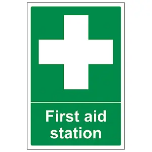 First Aid Station Location Safety Sign - Adhesive Vinyl - 300x400mm (x3)