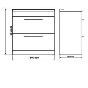 Bathroom 2-Drawer Floor Standing Vanity Unit with Ceramic Basin 800mm Wide - White  - Brassware Not Included